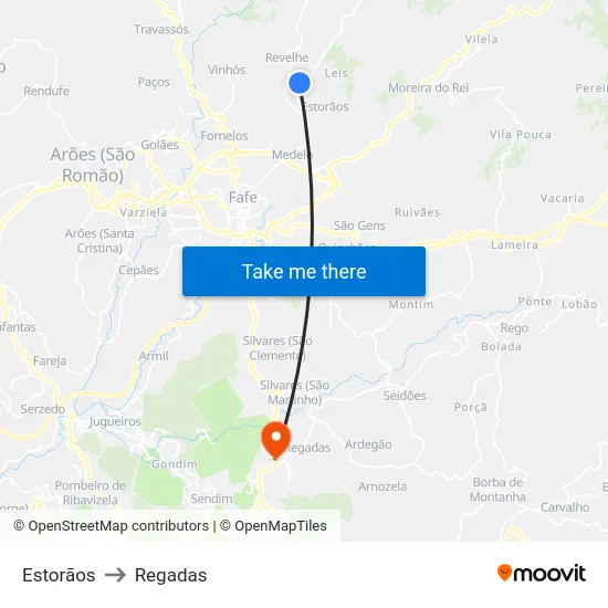 Estorãos to Regadas map