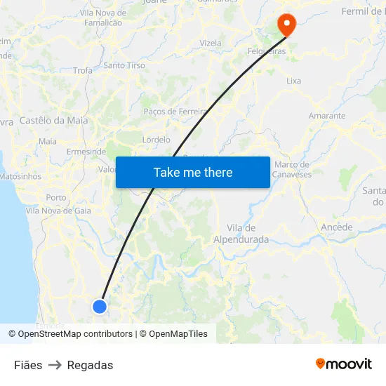 Fiães to Regadas map