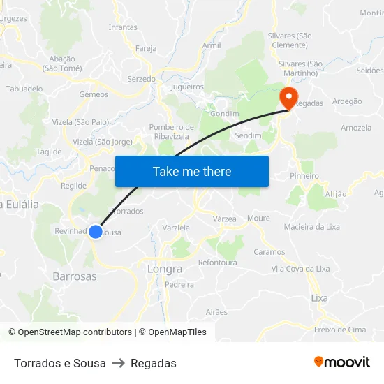 Torrados e Sousa to Regadas map