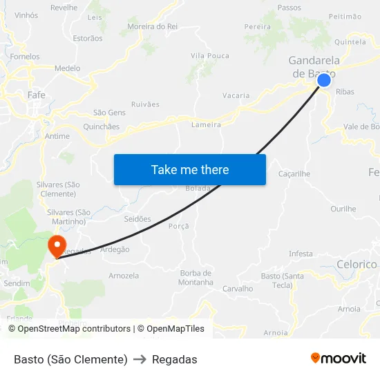 Basto (São Clemente) to Regadas map