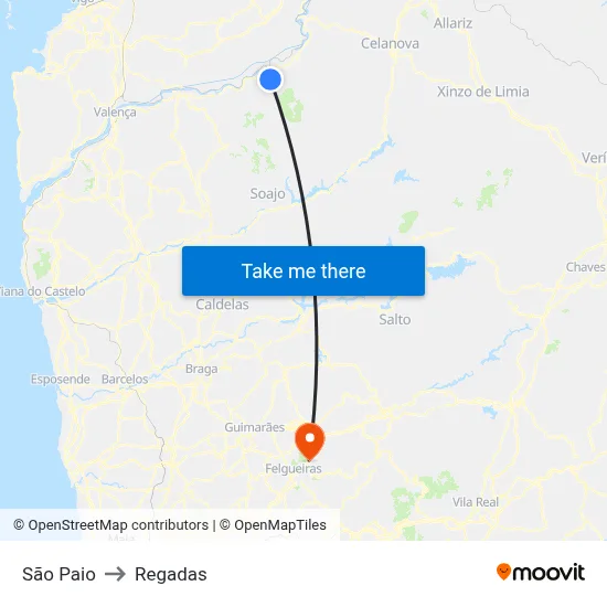 São Paio to Regadas map