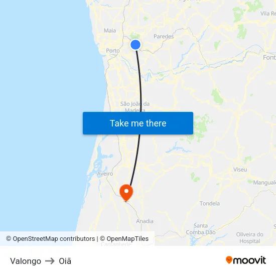 Valongo to Oiã map
