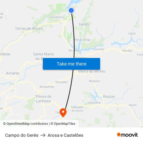 Campo do Gerês to Arosa e Castelões map