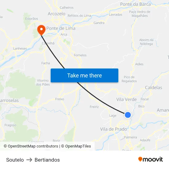 Soutelo to Bertiandos map