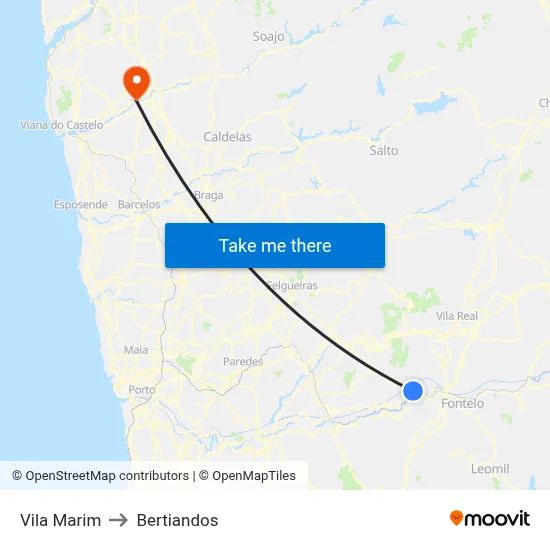 Vila Marim to Bertiandos map