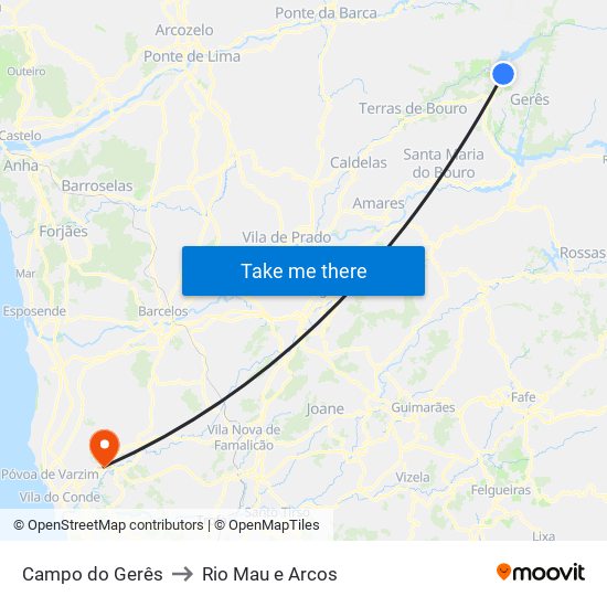 Campo do Gerês to Rio Mau e Arcos map