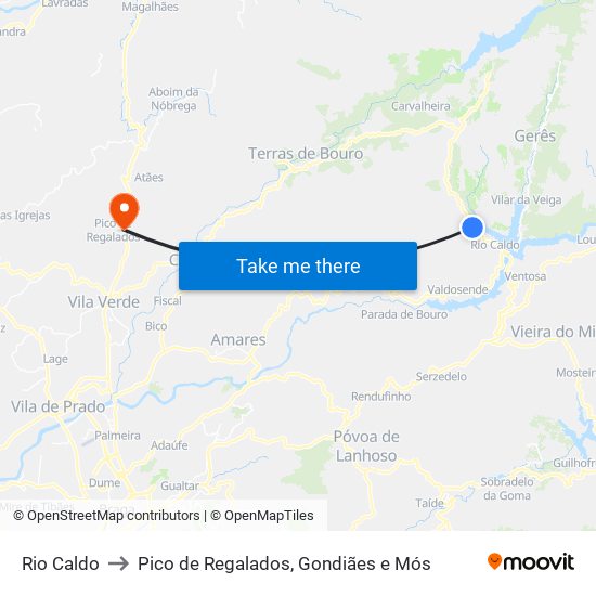 Rio Caldo to Pico de Regalados, Gondiães e Mós map