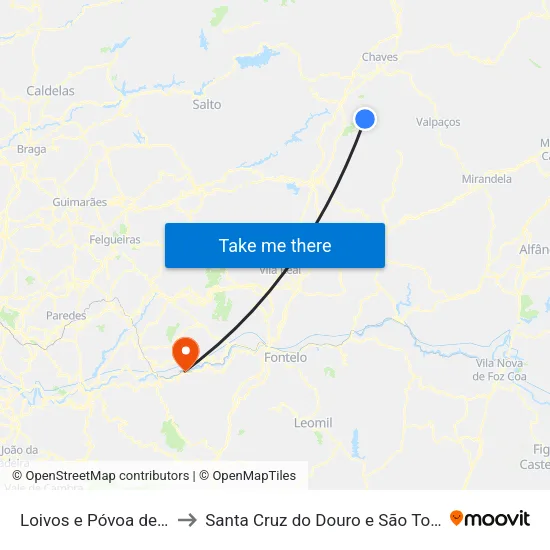 Loivos e Póvoa de Agrações to Santa Cruz do Douro e São Tomé de Covelas map
