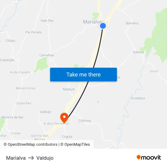 Marialva to Valdujo map