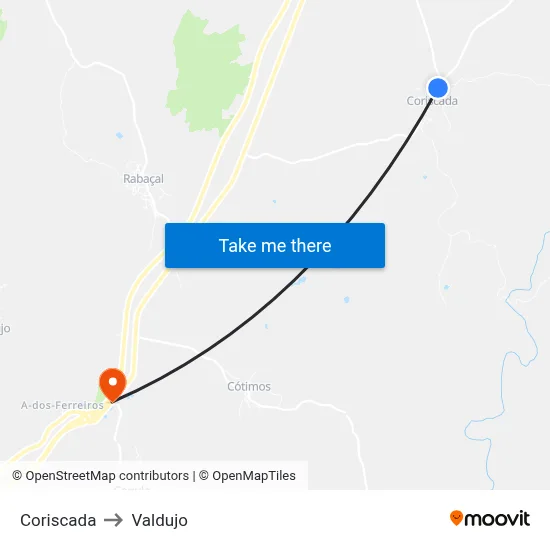 Coriscada to Valdujo map