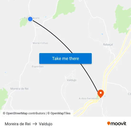 Moreira de Rei to Valdujo map