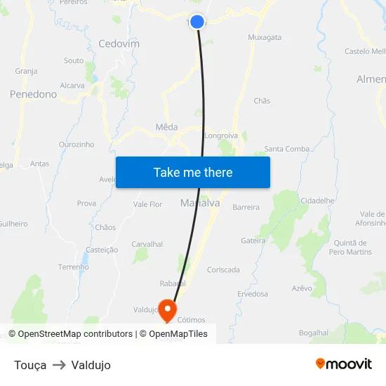 Touça to Valdujo map