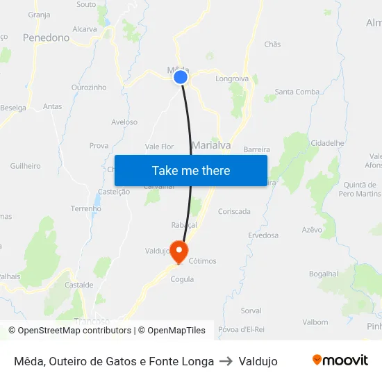 Mêda, Outeiro de Gatos e Fonte Longa to Valdujo map
