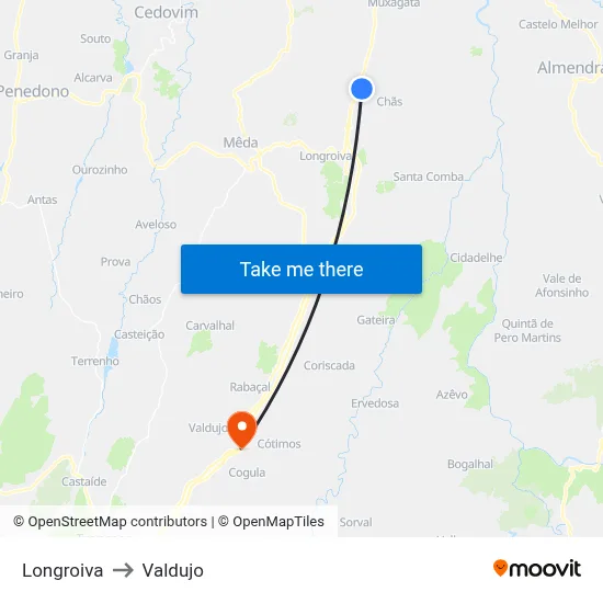 Longroiva to Valdujo map