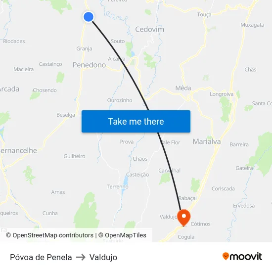 Póvoa de Penela to Valdujo map