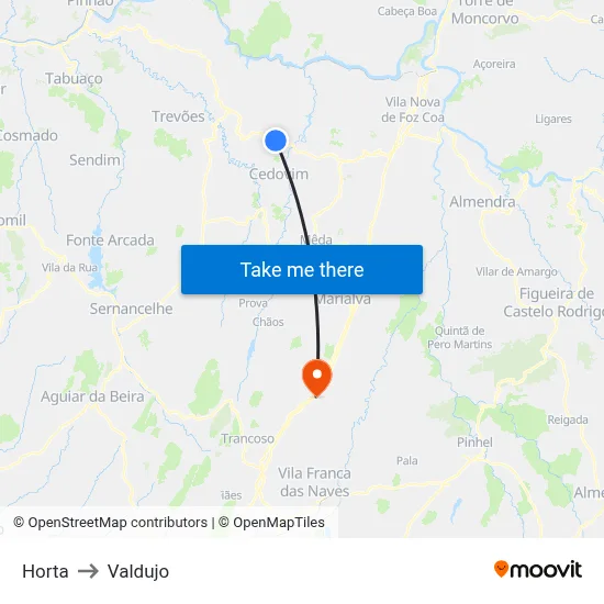 Horta to Valdujo map