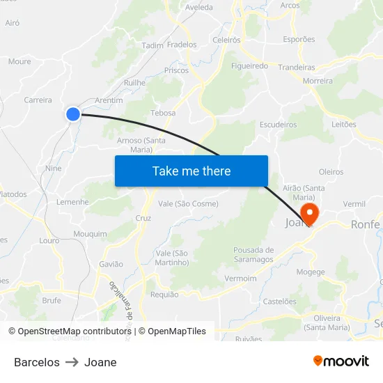 Barcelos to Joane map