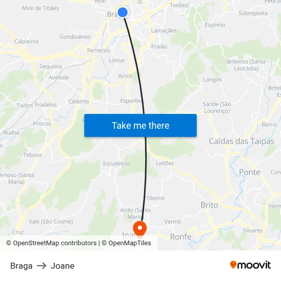 Braga to Joane map
