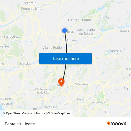 Ponte to Joane map