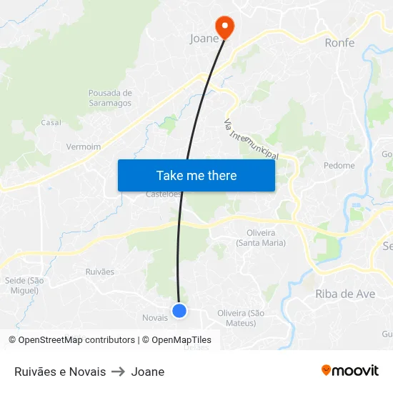 Ruivães e Novais to Joane map