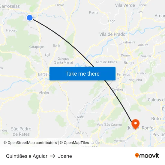 Quintiães e Aguiar to Joane map
