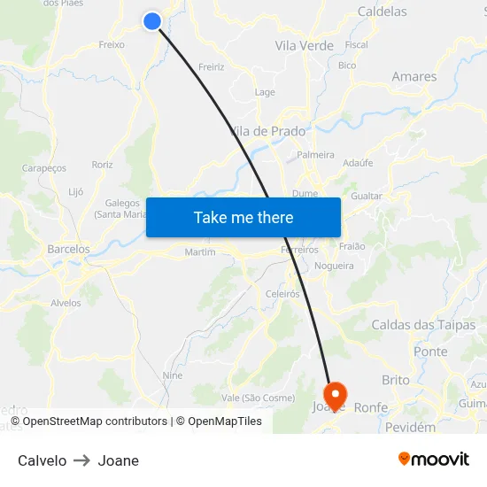 Calvelo to Joane map