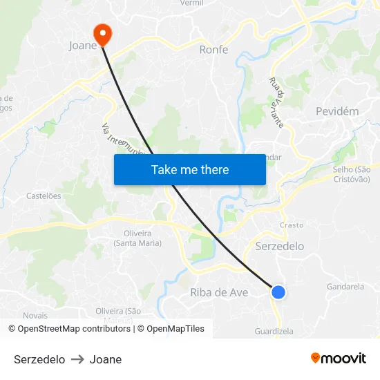 Serzedelo to Joane map