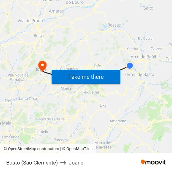 Basto (São Clemente) to Joane map