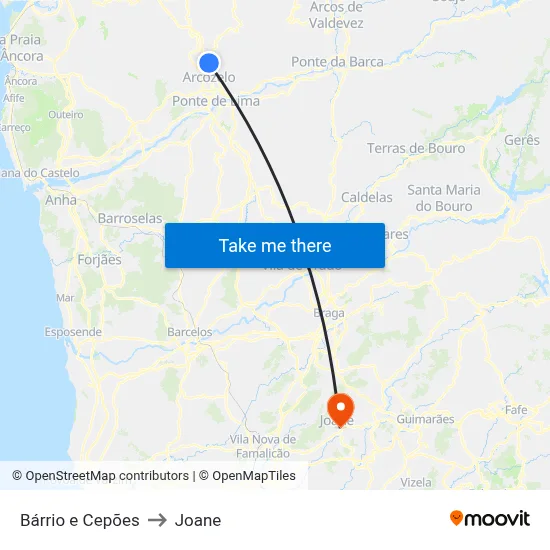 Bárrio e Cepões to Joane map