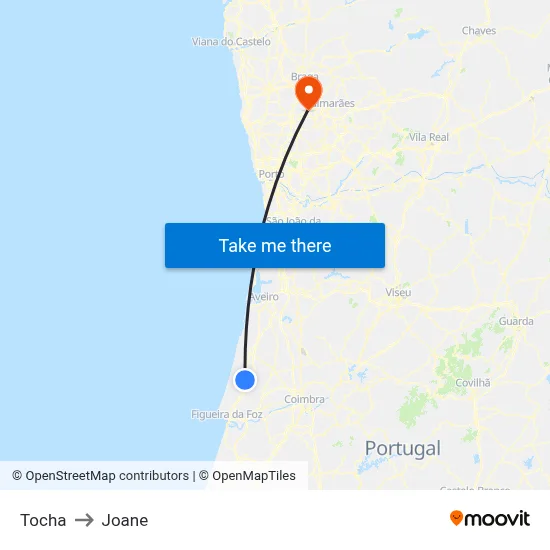 Tocha to Joane map