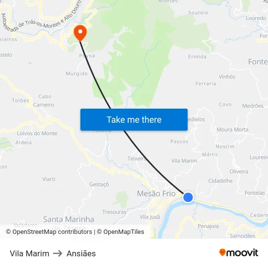Vila Marim to Ansiāes map