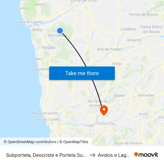 Subportela, Deocriste e Portela Susã to Avidos e Lagoa map