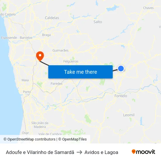 Adoufe e Vilarinho de Samardã to Avidos e Lagoa map