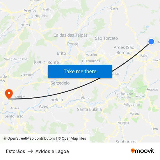 Estorãos to Avidos e Lagoa map