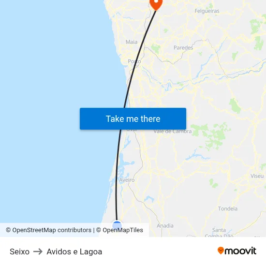 Seixo to Avidos e Lagoa map