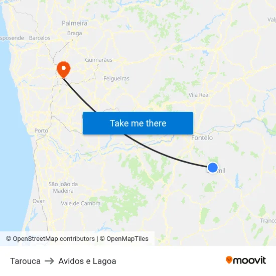 Tarouca to Avidos e Lagoa map