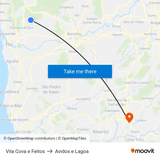 Vila Cova e Feitos to Avidos e Lagoa map
