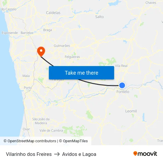 Vilarinho dos Freires to Avidos e Lagoa map