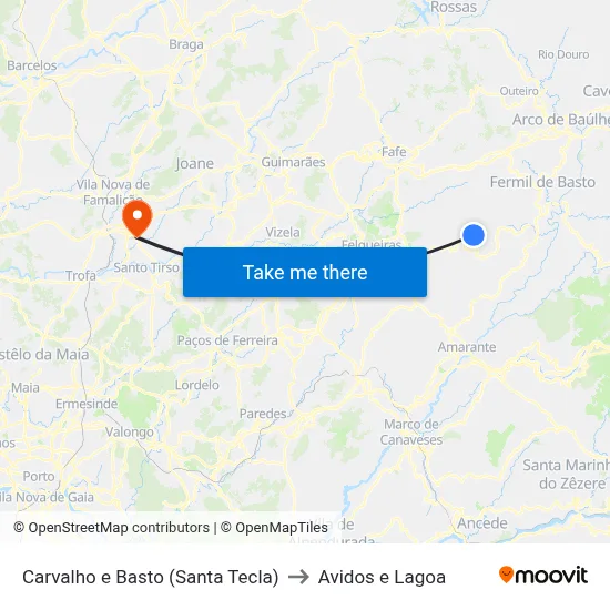 Carvalho e Basto (Santa Tecla) to Avidos e Lagoa map