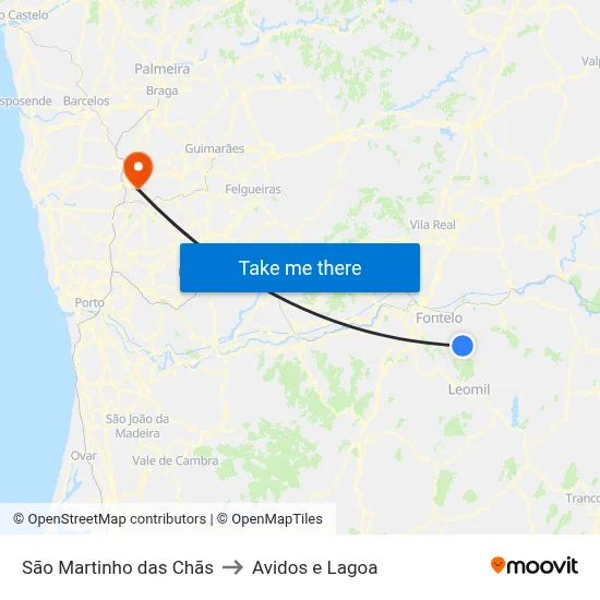 São Martinho das Chãs to Avidos e Lagoa map