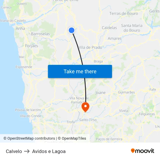 Calvelo to Avidos e Lagoa map