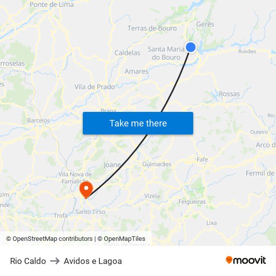 Rio Caldo to Avidos e Lagoa map