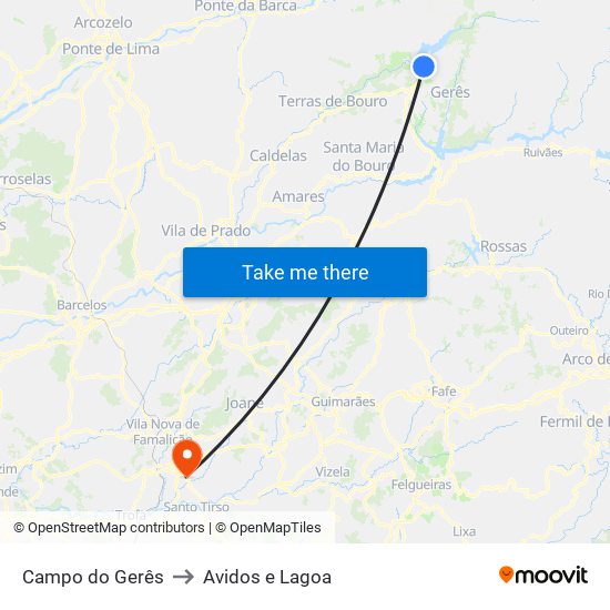 Campo do Gerês to Avidos e Lagoa map
