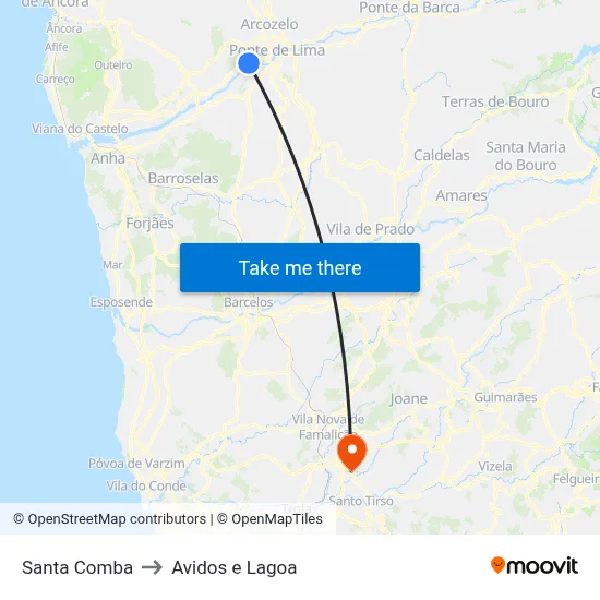 Santa Comba to Avidos e Lagoa map