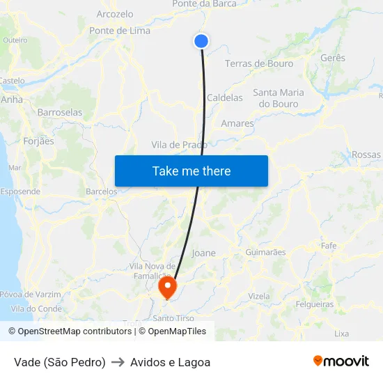 Vade (São Pedro) to Avidos e Lagoa map