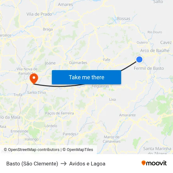 Basto (São Clemente) to Avidos e Lagoa map