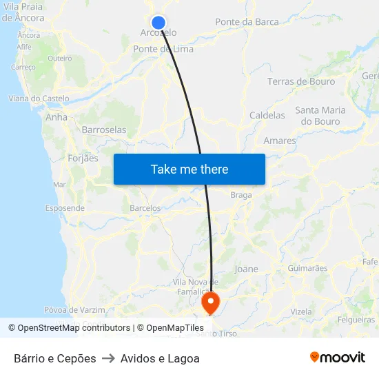 Bárrio e Cepões to Avidos e Lagoa map