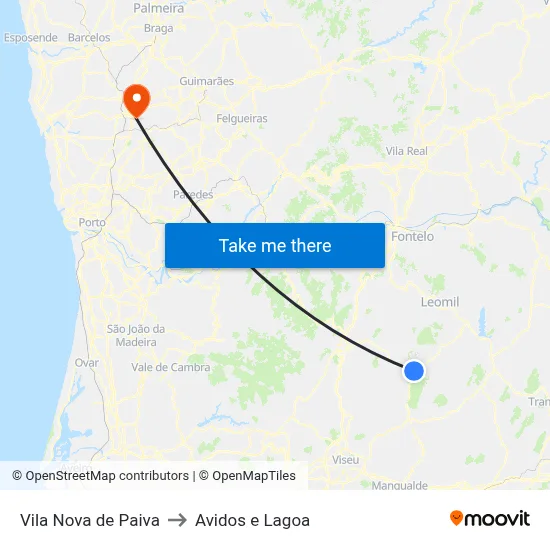 Vila Nova de Paiva to Avidos e Lagoa map