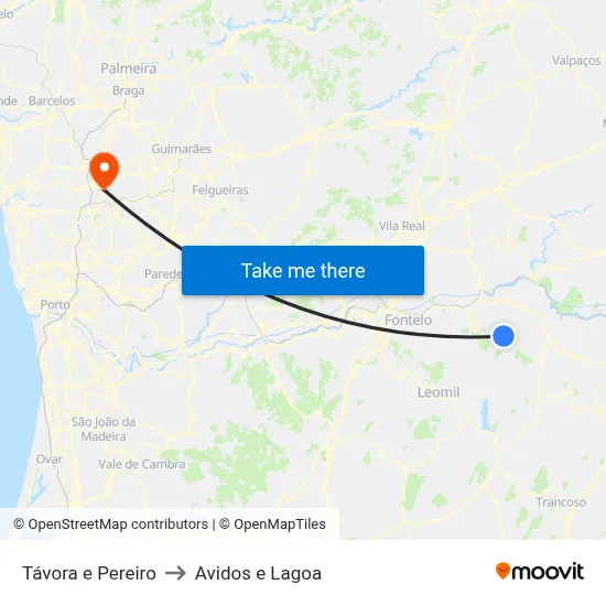 Távora e Pereiro to Avidos e Lagoa map