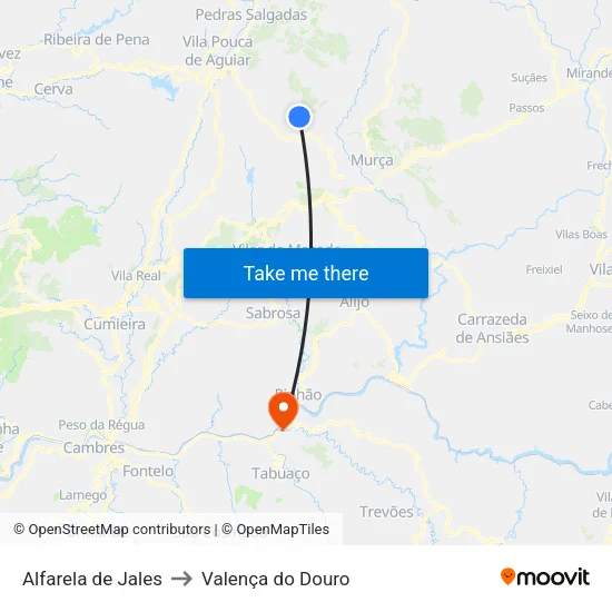 Alfarela de Jales to Valença do Douro map